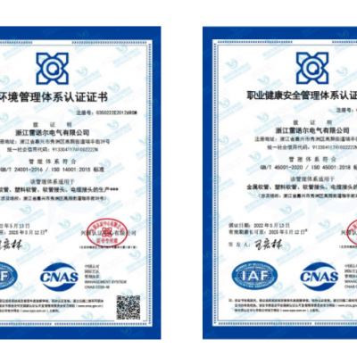 雷諾爾電氣順利通過ISO14001和ISO45001環(huán)境、安全管理體系認證